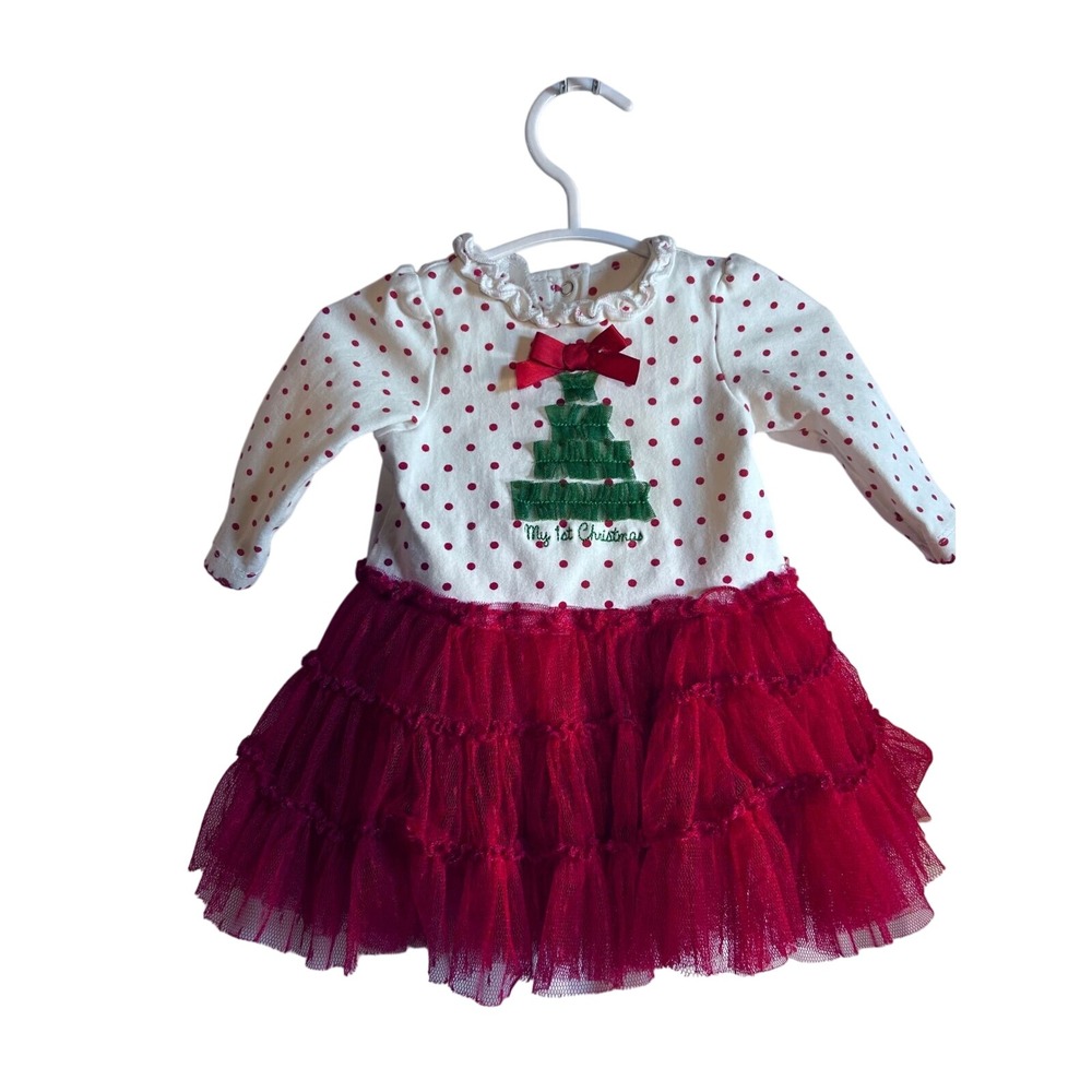 Little Me Christmas Tutu Dress 3M Red White Polka Dot My 1st Christmas Baby Girl